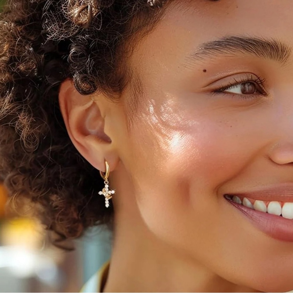 Gold Cross Crown Earrings